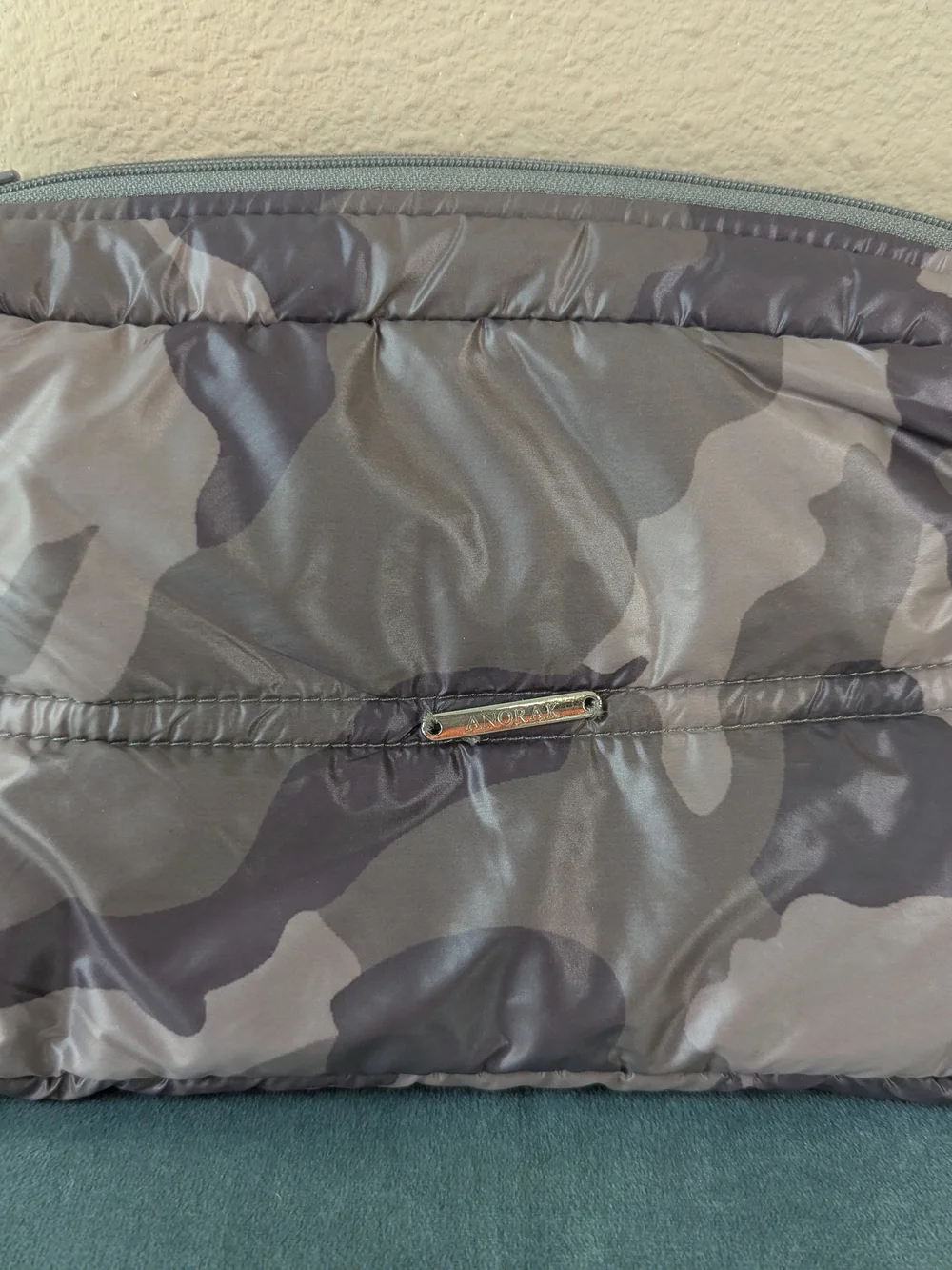 ANORAK Grey/Green Camo Down Quilted Wristlet Pouch